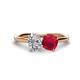 1 - Tanya Oval Shape GIA Certified Diamond & Cushion Shape Ruby 2 Stone Duo Ring 