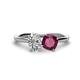 1 - Tanya Oval Shape GIA Certified Diamond & Cushion Shape Rhodolite Garnet 2 Stone Duo Ring 