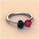 3 - Tanya Oval Shape London Blue Topaz & Cushion Shape Ruby 2 Stone Duo Ring 