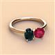 3 - Tanya Oval Shape London Blue Topaz & Cushion Shape Ruby 2 Stone Duo Ring 