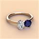 3 - Tanya Oval Shape Forever One Moissanite & Cushion Shape Blue Sapphire 2 Stone Duo Ring 