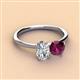 3 - Tanya Oval Shape Forever Brilliant Moissanite & Cushion Shape Rhodolite Garnet 2 Stone Duo Ring 
