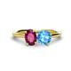 1 - Tanya Oval Shape Rhodolite Garnet & Cushion Shape Blue Topaz 2 Stone Duo Ring 