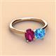 3 - Tanya Oval Shape Rhodolite Garnet & Cushion Shape Blue Topaz 2 Stone Duo Ring 