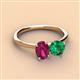 3 - Tanya Oval Shape Rhodolite Garnet & Cushion Shape Emerald 2 Stone Duo Ring 
