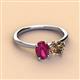 3 - Tanya Oval Shape Rhodolite Garnet & Cushion Shape Smoky Quartz 2 Stone Duo Ring 