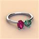 3 - Tanya Oval Shape Rhodolite Garnet & Cushion Shape Lab Created Alexandrite 2 Stone Duo Ring 
