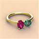 3 - Tanya Oval Shape Rhodolite Garnet & Cushion Shape Lab Created Alexandrite 2 Stone Duo Ring 