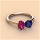 3 - Tanya Oval Shape Rhodolite Garnet & Cushion Shape Blue Sapphire 2 Stone Duo Ring 