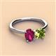 3 - Tanya Oval Shape Rhodolite Garnet & Cushion Shape Peridot 2 Stone Duo Ring 