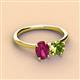 3 - Tanya Oval Shape Rhodolite Garnet & Cushion Shape Peridot 2 Stone Duo Ring 