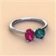 3 - Tanya Oval Shape Rhodolite Garnet & Cushion Shape London Blue Topaz 2 Stone Duo Ring 