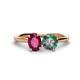 1 - Tanya Oval Shape Rhodolite Garnet & Cushion Shape Lab Created Alexandrite 2 Stone Duo Ring 