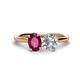 1 - Tanya Oval Shape Rhodolite Garnet & Cushion Shape GIA Certified Diamond 2 Stone Duo Ring 