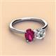 3 - Tanya Oval Shape Rhodolite Garnet & Cushion Shape Forever One Moissanite 2 Stone Duo Ring 