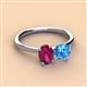3 - Tanya Oval Shape Rhodolite Garnet & Cushion Shape Blue Topaz 2 Stone Duo Ring 