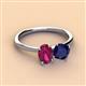 3 - Tanya Oval Shape Rhodolite Garnet & Cushion Shape Blue Sapphire 2 Stone Duo Ring 