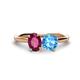 1 - Tanya Oval Shape Rhodolite Garnet & Cushion Shape Blue Topaz 2 Stone Duo Ring 