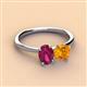 3 - Tanya Oval Shape Rhodolite Garnet & Cushion Shape Citrine 2 Stone Duo Ring 