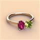 3 - Tanya Oval Shape Rhodolite Garnet & Cushion Shape Peridot 2 Stone Duo Ring 