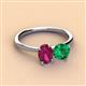 3 - Tanya Oval Shape Rhodolite Garnet & Cushion Shape Emerald 2 Stone Duo Ring 