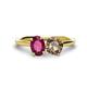 1 - Tanya Oval Shape Rhodolite Garnet & Cushion Shape Smoky Quartz 2 Stone Duo Ring 