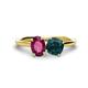 1 - Tanya Oval Shape Rhodolite Garnet & Cushion Shape London Blue Topaz 2 Stone Duo Ring 