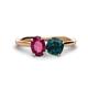 1 - Tanya Oval Shape Rhodolite Garnet & Cushion Shape London Blue Topaz 2 Stone Duo Ring 