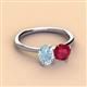 3 - Tanya Oval Shape Aquamarine & Cushion Shape Ruby 2 Stone Duo Ring 