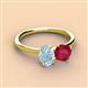 3 - Tanya Oval Shape Aquamarine & Cushion Shape Ruby 2 Stone Duo Ring 