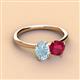3 - Tanya Oval Shape Aquamarine & Cushion Shape Ruby 2 Stone Duo Ring 