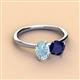 3 - Tanya Oval Shape Aquamarine & Cushion Shape Blue Sapphire 2 Stone Duo Ring 