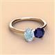 3 - Tanya Oval Shape Aquamarine & Cushion Shape Blue Sapphire 2 Stone Duo Ring 