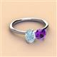 3 - Tanya Oval Shape Aquamarine & Cushion Shape Amethyst 2 Stone Duo Ring 