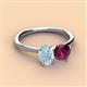 3 - Tanya Oval Shape Aquamarine & Cushion Shape Rhodolite Garnet 2 Stone Duo Ring 