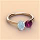 3 - Tanya Oval Shape Aquamarine & Cushion Shape Rhodolite Garnet 2 Stone Duo Ring 