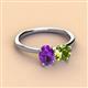 3 - Tanya Oval Shape Amethyst & Cushion Shape Peridot 2 Stone Duo Ring 