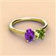 3 - Tanya Oval Shape Amethyst & Cushion Shape Peridot 2 Stone Duo Ring 