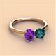 3 - Tanya Oval Shape Amethyst & Cushion Shape London Blue Topaz 2 Stone Duo Ring 