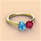3 - Tanya Oval Shape Blue Topaz & Cushion Shape Ruby 2 Stone Duo Ring 