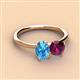 3 - Tanya Oval Shape Blue Topaz & Cushion Shape Rhodolite Garnet 2 Stone Duo Ring 