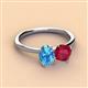3 - Tanya Oval Shape Blue Topaz & Cushion Shape Ruby 2 Stone Duo Ring 