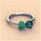 3 - Tanya Oval Shape Lab Created Alexandrite & Cushion Shape London Blue Topaz 2 Stone Duo Ring 