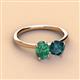 3 - Tanya Oval Shape Lab Created Alexandrite & Cushion Shape London Blue Topaz 2 Stone Duo Ring 