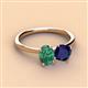 3 - Tanya Oval Shape Lab Created Alexandrite & Cushion Shape Blue Sapphire 2 Stone Duo Ring 