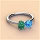 3 - Tanya Oval Shape Lab Created Alexandrite & Cushion Shape Blue Topaz 2 Stone Duo Ring 