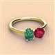 3 - Tanya Oval Shape Lab Created Alexandrite & Cushion Shape Ruby 2 Stone Duo Ring 