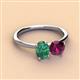 3 - Tanya Oval Shape Lab Created Alexandrite & Cushion Shape Rhodolite Garnet 2 Stone Duo Ring 