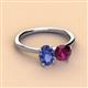 3 - Tanya Oval Shape Iolite & Cushion Shape Rhodolite Garnet 2 Stone Duo Ring 