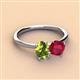 3 - Tanya Oval Shape Peridot & Cushion Shape Ruby 2 Stone Duo Ring 